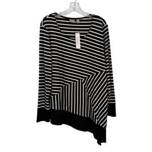 Chico’s Black & White Asymmetrical Striped Top NWT